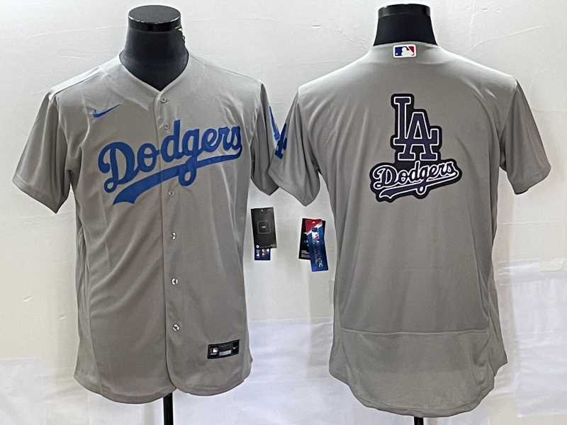 Men%27s Los Angeles Dodgers Gray Team Big Logo Flex Base Stitched Baseball Jerseys->los angeles dodgers->MLB Jersey